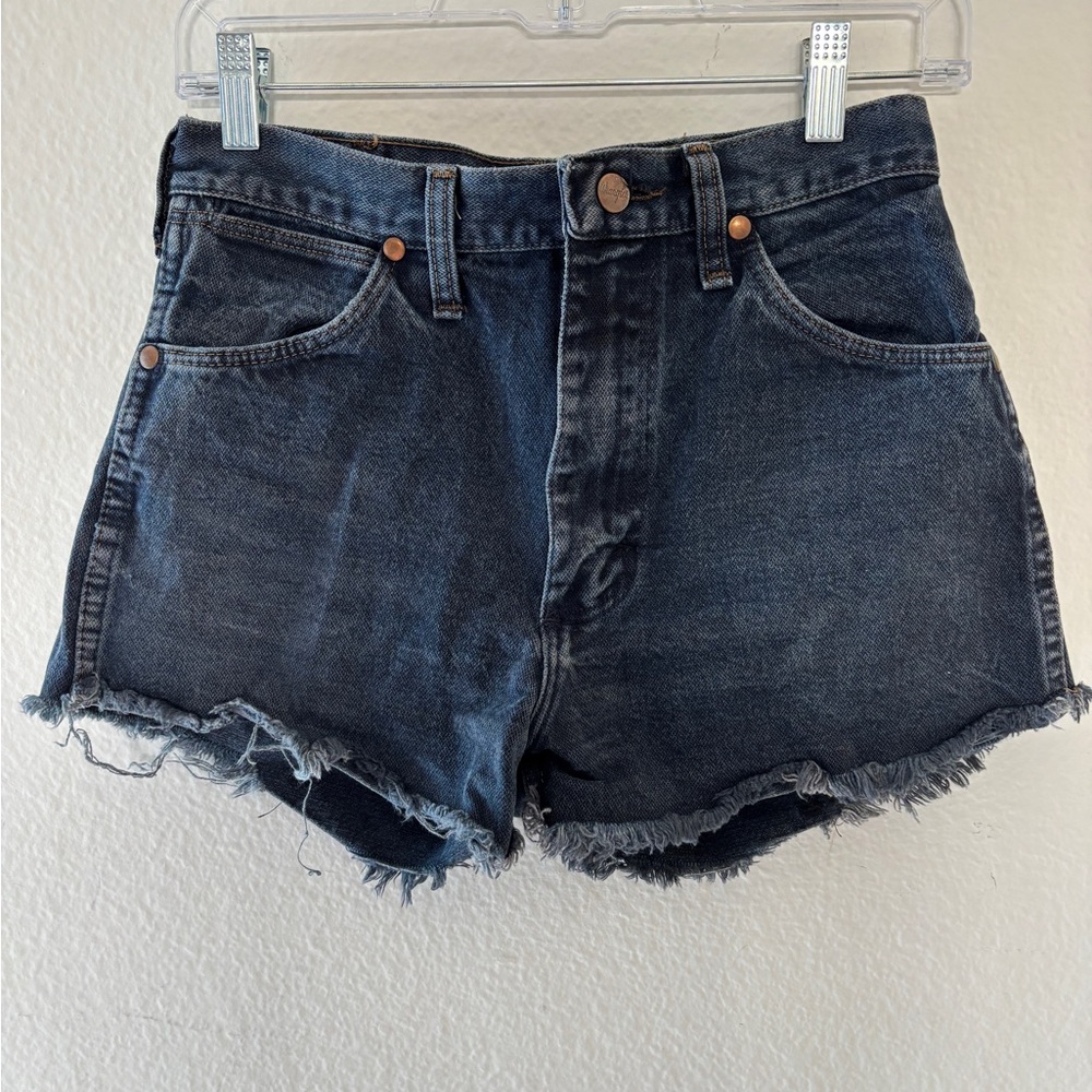 Vintage Wrangler Black Jean Shorts Frayed Hem